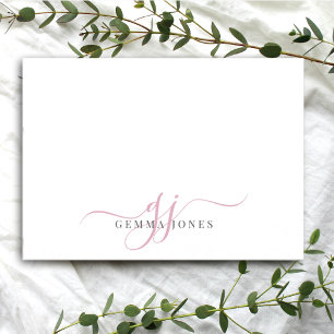 Chique Monogram Roze Script Initialen Notitiekaartje