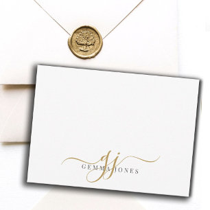 Chique Monogram Script Initialen Goud Zwart Op Wit Notitiekaartje