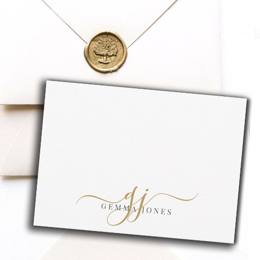 Chique Monogram Script Initialen Goud Zwart Op Wit Notitiekaartje