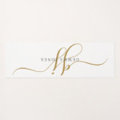 Chique Monogram Script Initialen Goud Zwart Op Wit Yogamat (Achterkant (horizontaal))