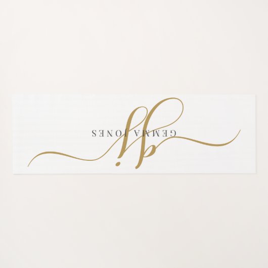 Chique Monogram Script Initialen Goud Zwart Op Wit Yogamat (Achterkant (horizontaal))