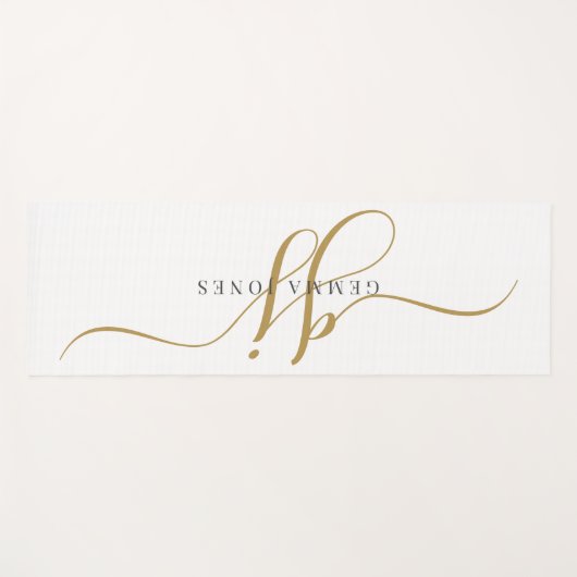 Chique Monogram Script Initialen Goud Zwart Op Wit Yogamat (Voorkant (horizontaal))