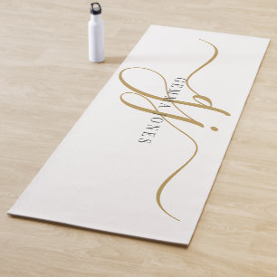 Chique Monogram Script Initialen Goud Zwart Op Wit Yogamat