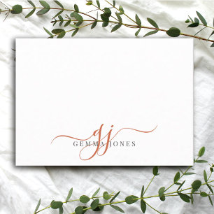 Chique Monogram Terracotta Script Initialen, Notitiekaartje