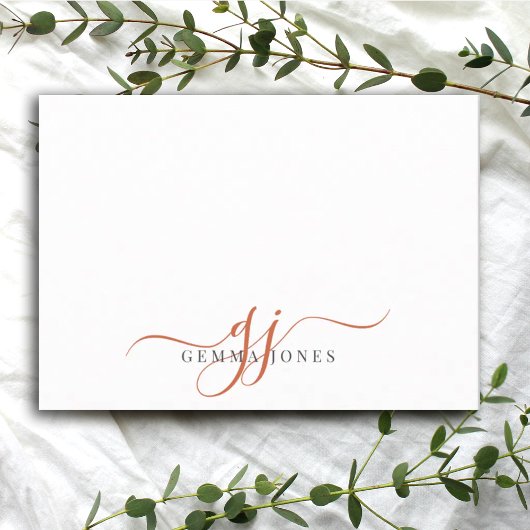 Chique Monogram Terracotta Script Initialen, Notitiekaartje