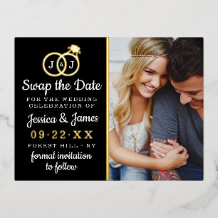 Chique Monogram Trouwringen Save Or Swap The Date Folie Uitnodiging Briefkaart