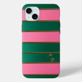 Chique monogram vet roze & groen, goud gestreept Case-Mate iPhone case (Achterkant)
