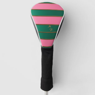 Chique monogram vet roze & groen, goud gestreept golfheadcover