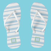 Chique Monogram Wit en Lichtblauw Strepen Teenslippers