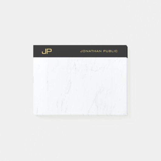 Chique Monogram Zwart Goud Marmer Eenvoudige Sjabl Post-it® Notes (Voorkant)