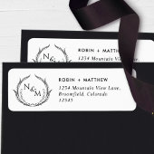 Chique Monogram Zwart Wit Bruiloft Retouradres Etiket