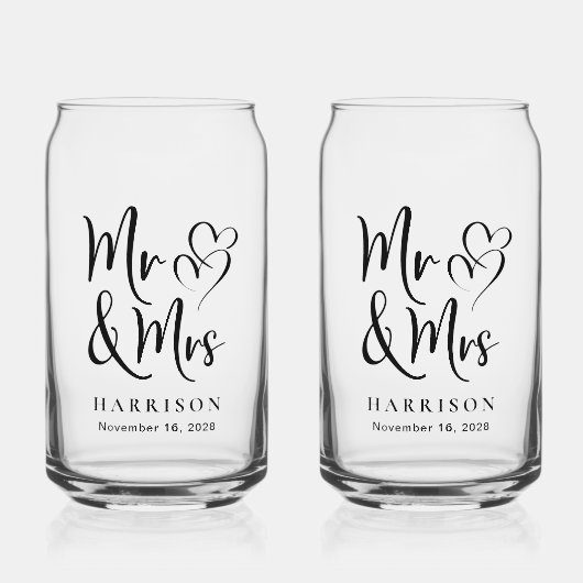 Chique Mr. Mrs bruidegom bruiloft Blikvorm Glas (Voorkant)