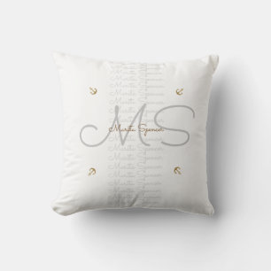 Chique naam & initialen met ankers, monogram wit buitenkussen