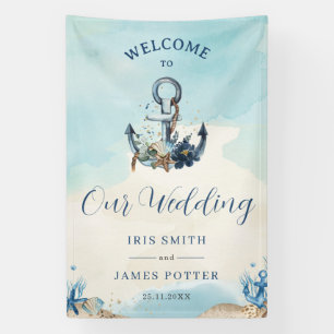 Chique nautische anker strand moderne bruiloft wel spandoek