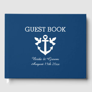 Chique nautische anker witte duif symbool bruiloft gastenboek