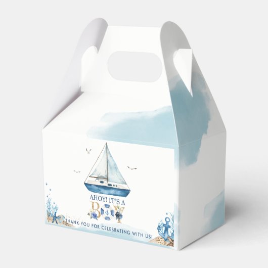 Chique nautische boot Ahoy Het is een jongen Baby Bedankdoosjes (Achterkant)