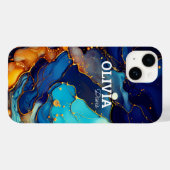 Chique navy aqua sinaasappel marmer faux glitter m Case-Mate iPhone case (Achterkant (horizontaal))