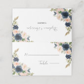 Chique Navy Blauw en Blush Roze Bloemen Bruiloft (Buitenkant ongevouwen)