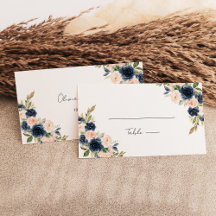 Chique Navy Blauw en Blush Roze Bloemen Bruiloft F