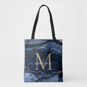 Chique Navy Blauw Goud Agaat Geode Vrouwelijk Mono Draagtas