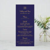 Chique Navy Blauw & Goud Trouw Menu Sjabloon (Staand voorkant)