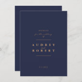 Chique Navy Blauw Gouden Trouw Save The Date (Voorkant / Achterkant)