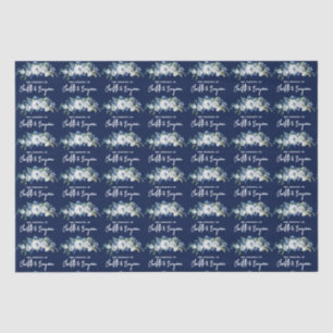 Chique Navy Blauw Wit Pioen Bloemen Aangepaste Bru Tissuepapier