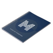 Chique Navy Blauwe Geometrische Moderne Monogram Notitieboek (Linkerzijde)