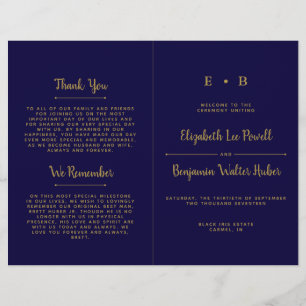 Chique Navy Blauwe & Gouden Huwelijksprogramma Sja