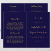 Chique Navy Blauwe & Gouden Huwelijksprogramma Sja (Voorkant / Achterkant)