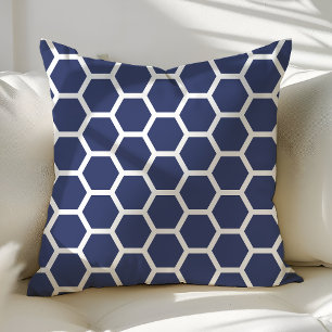 Chique Navy Blauwe Honingraat Patroon Kussen