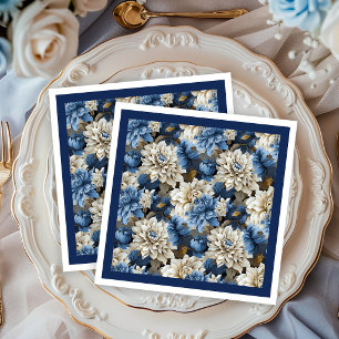 Chique Navy Blauwe Ivoren Bloem Bruiloft Servetten