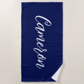 Chique Navy Blauwe Naam Aangepaste Handgeschreven Strandlaken (Voorkant)