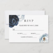 Chique Navy Blauwe Pioen Bloemen Bruiloft RSVP Kaa (Voorkant)