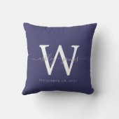 Chique Navy Blauwe Witte Monogram Trouwherinnering Kussen (Achterkant)