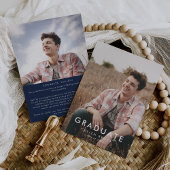 Chique Navy Blue Bericht en Foto Afstuderen Aankondiging