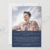 Chique Navy Blue Bericht en Foto Afstuderen Aankondiging (Achterkant)