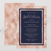 Chique Navy Blue en Roos Gold Glitter Vrijgezellen Kaart (Voorkant / Achterkant)