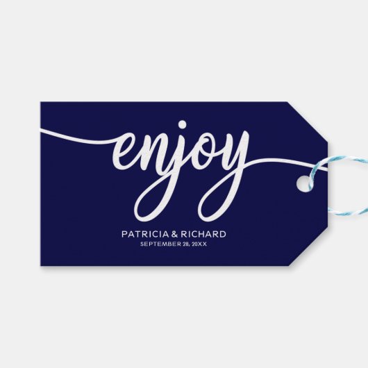Chique Navy Blue Geniet van bruiloft gunst Labels Cadeaulabel (Voorkant (Horizontaal))