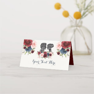 Chique Navy Maroon Bloem Bruid Groom Silhouetten