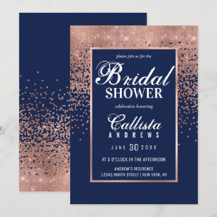 Chique Navy Roos Gouden Glitter Confetti Vrijgezel Kaart