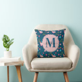 Chique Navyblauw Roze Vlinder Bloem Monogram Kussen (Stoel)