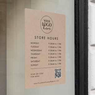 Chique nep-kraft zakelijk logo QR-code winkeluren Raamsticker