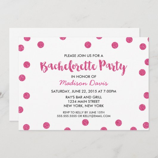 Chique nep roze glitters Bachelorette-feest Kaart (Voorkant / Achterkant)