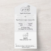 Chique nep zilveren folie monogram trouwringen all in one uitnodiging (Binnen)