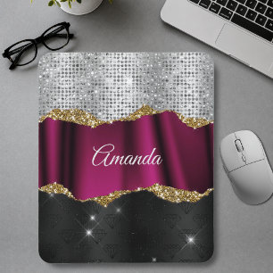 Chique nepsil glitter Fuchsia zwart monogram Muismat