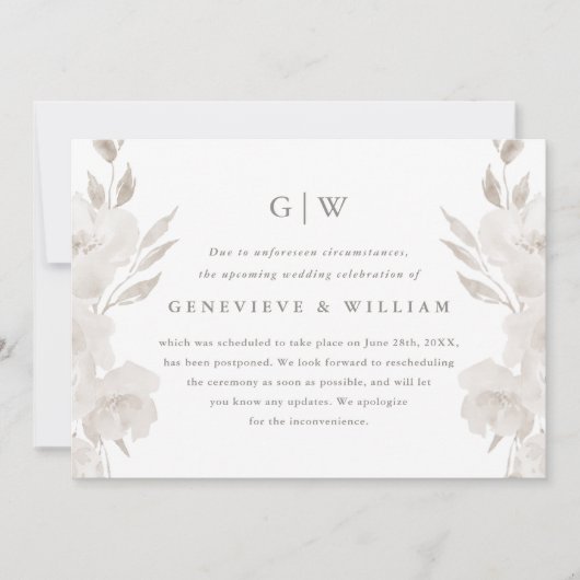 Chique neutrale bloemen bruiloft uitstel (Voorkant)