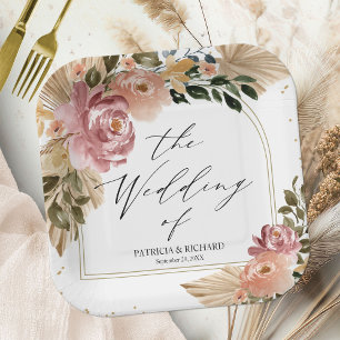 Chique Neutrale Kleuren Boho Bloemen Bruiloft Papieren Bordje