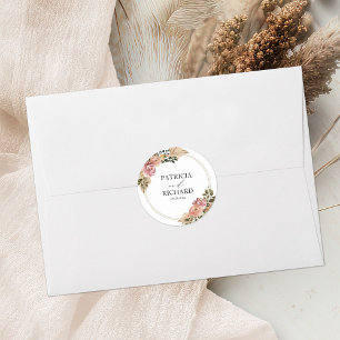 Chique Neutrale Kleuren Boho Bloemige Bruiloft Ronde Sticker