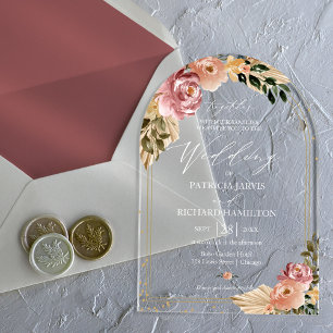 Chique Neutrale Kleuren Boho Bloemige Trouwdag Acryl Uitnodigingen